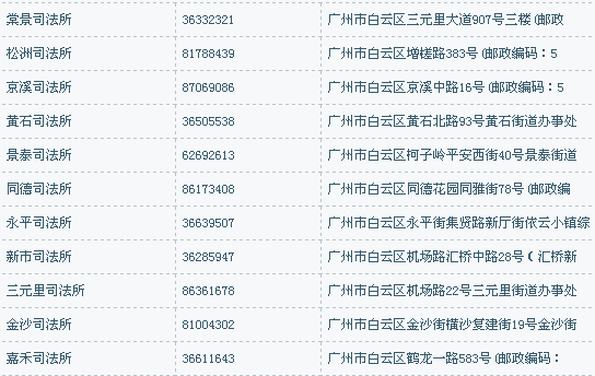 白云区司法局地址和电话